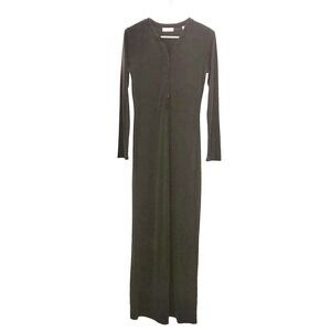 Equipment Femme Black Long Sleeve Maxi Dress Small Henley Modal Blend 4 Buttons